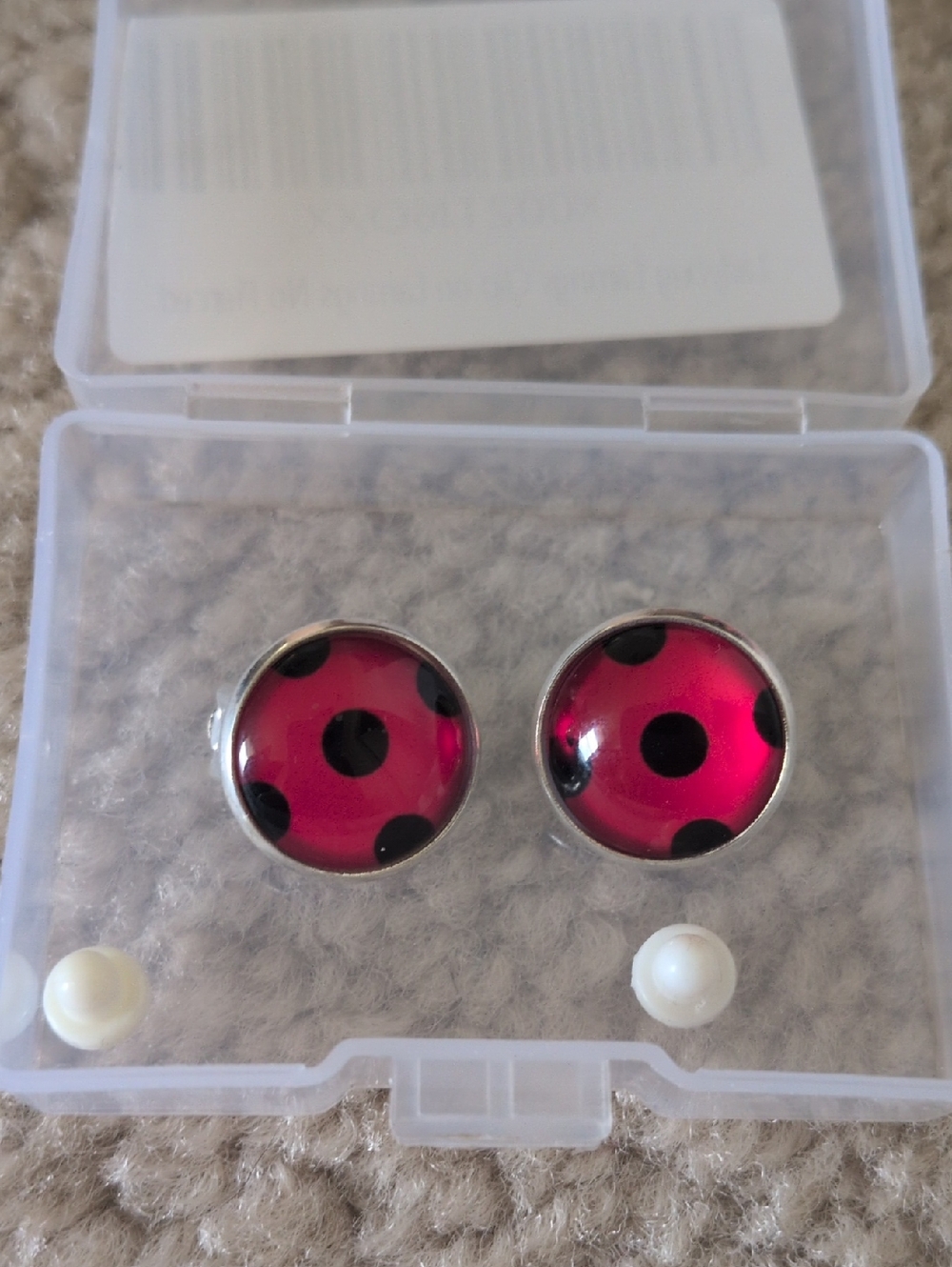 Pink Polka Dot Dome Stud Earrings